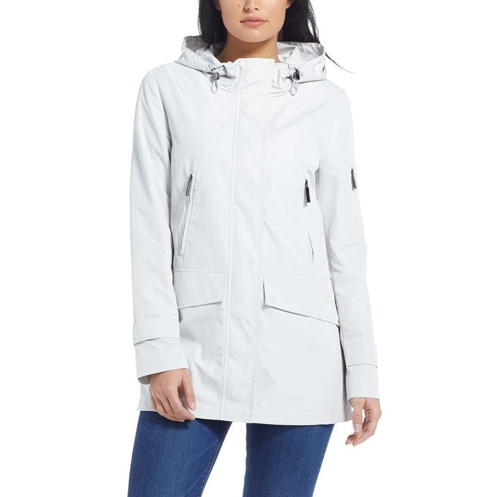 NWT Ellen Tracy Water Repellent Hooded Parka Anorak Jacket Stone Gray Sz L
